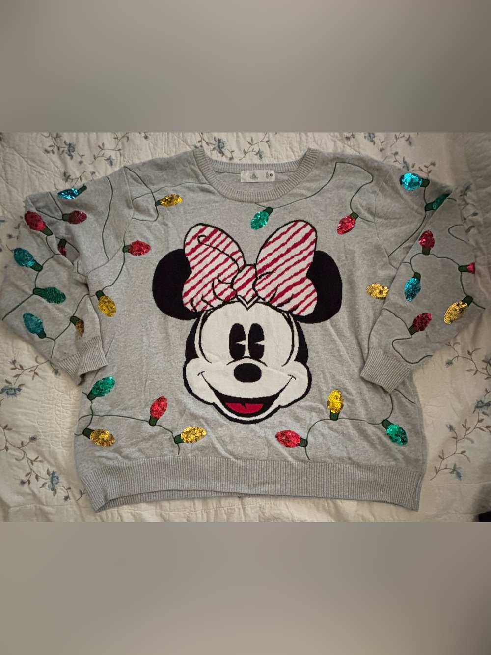 DisneyStore Christmas Gray MinnieMouse Sequin Lightbulb Sweater Holiday Womens4X